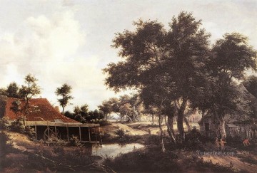El molino de agua 1663 paisaje arroyo Meindert Hobbema Pinturas al óleo
